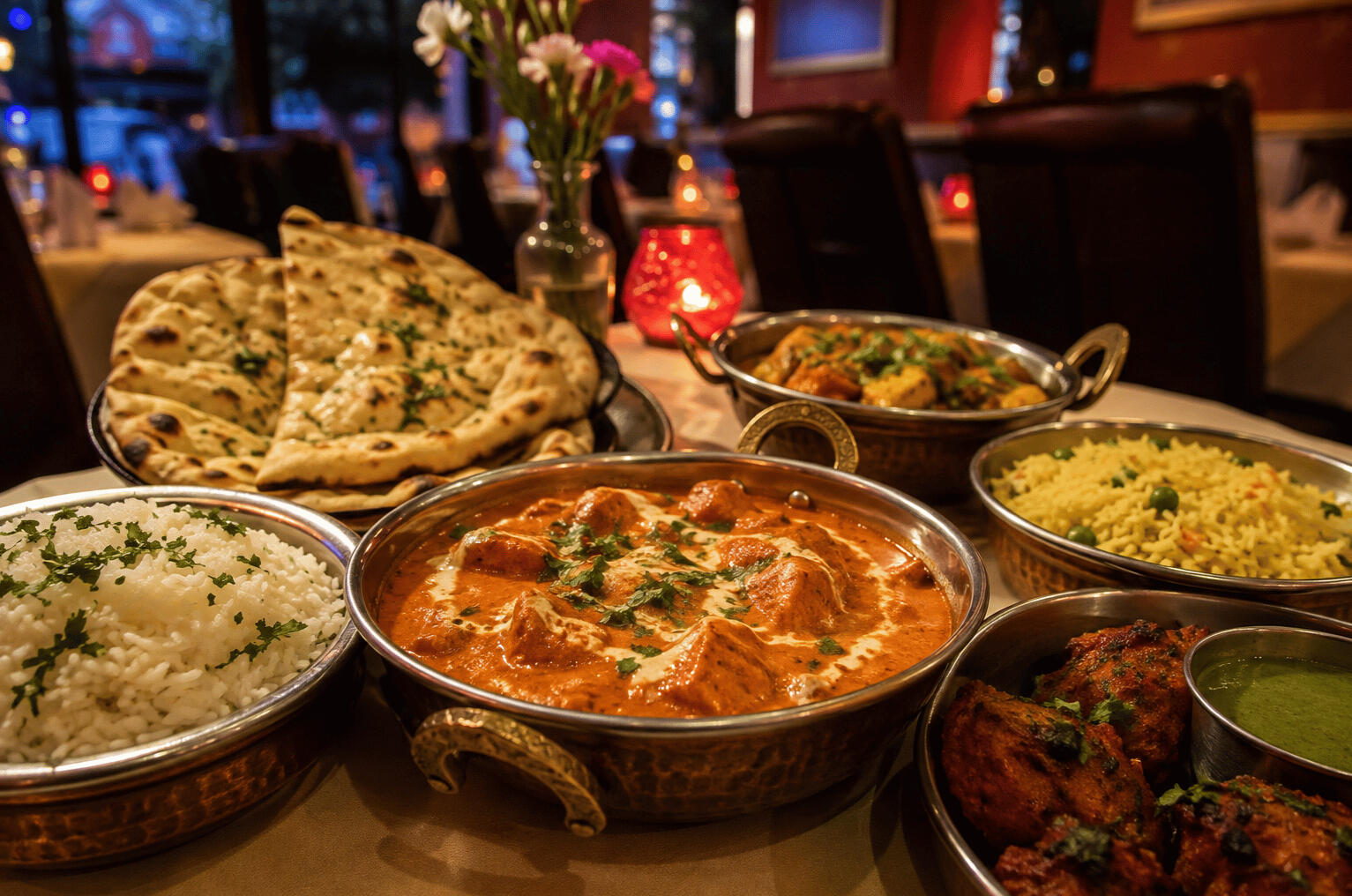 Food on a table at The Gandhi